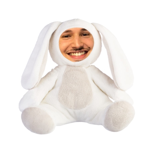 Schattig wit konijn met personaliseerbaar hoofd. van yoursurprise.nl