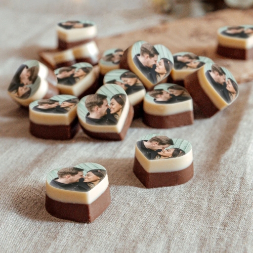 hartvormige bonbons met foto bedrukt op bonbons