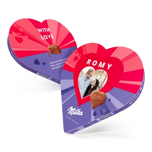 Personaliseerbare hartvormige Milka giftbox met eigen foto en tekst