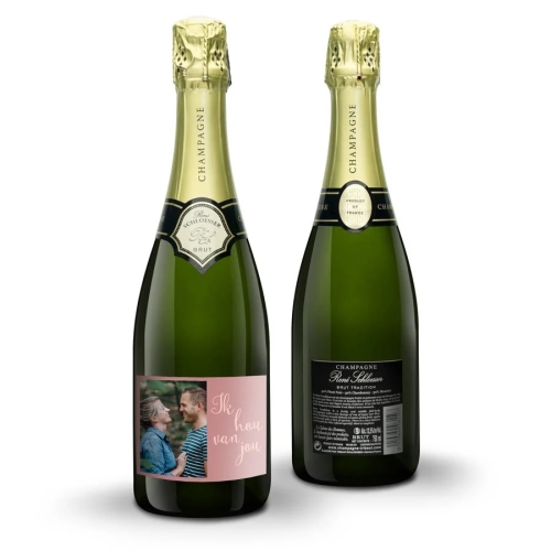 Houten champagnekist met als optie om het te laten bedrukken en bedrukte champagne glazen